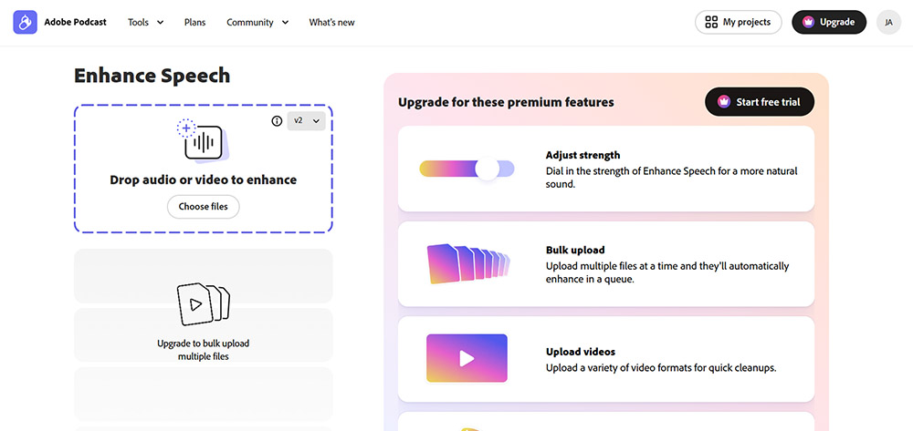 Adobe Podcast Enhance Speech interface