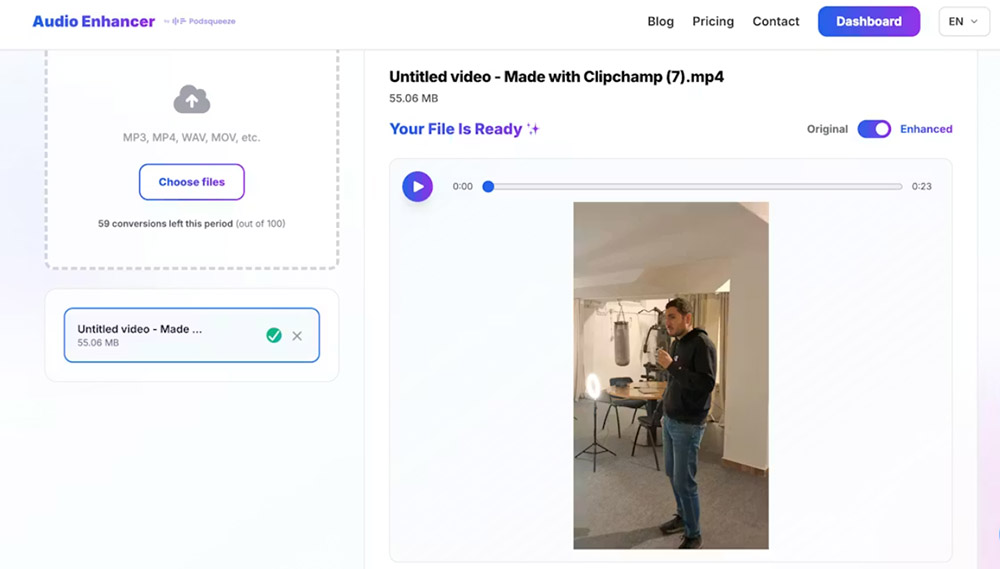 AudioEnhancer.com upload interface