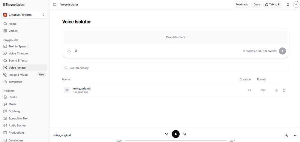 ElevenLabs interface